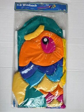 Vintage 1992 NCE 3-D Fish Windsock - 56” Neon Retro Kitsch Decor NOS